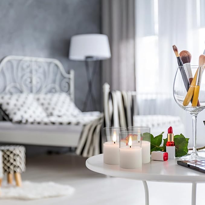 6Pack Glass Flickering Flameless Candles with Remote, 2"X3" Real Wax Votive Candles Battery Operated, Small Electric LED Candles for Wedding Home Decor, w/4 Timers+2 Lighting Modes [Clear]-VerdiqueGarden