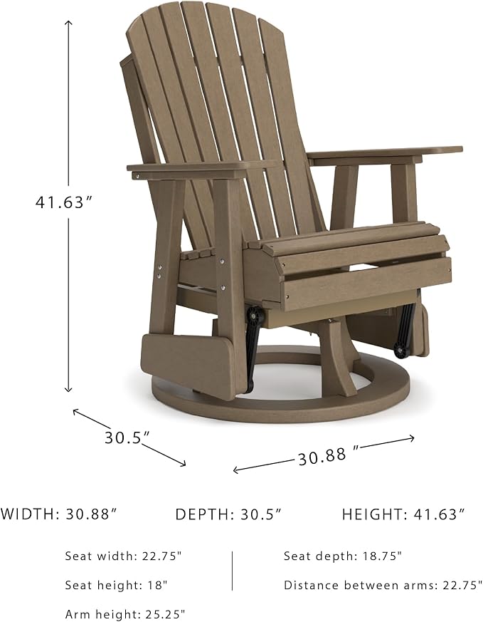 Signature Design by Ashley Hyland Wave Casual Weather Resistant HDPE Outdoor Swivel Glider Chair, Light Brown-VerdiqueGarden