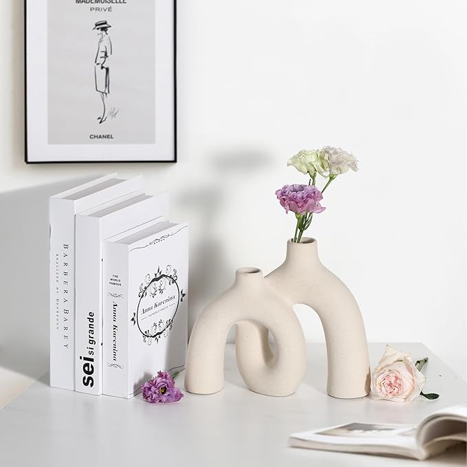 CEMABT Modern Nordic Boho Vase Set - Elegant Beige Matte Ceramic Home Decor for Living Room, Bookshelf, Mantel, Entryway Table & Console Décor | Shelf Decorations Gift-VerdiqueGarden