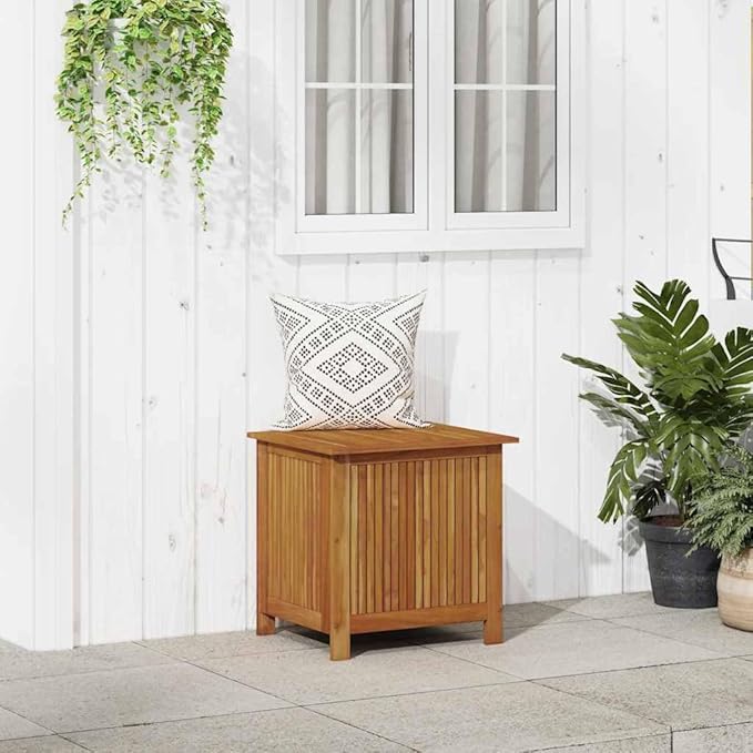 vidaXL Wooden Deck Box - Outdoor Teak Storage Chest, Ideal for Patio Furniture Cushions, Pool Accessories, Garden Tools - Water-Resistant Bag Inside - 23.6''x19.7''x22.8'', Solid Acacia Wood-VerdiqueGarden