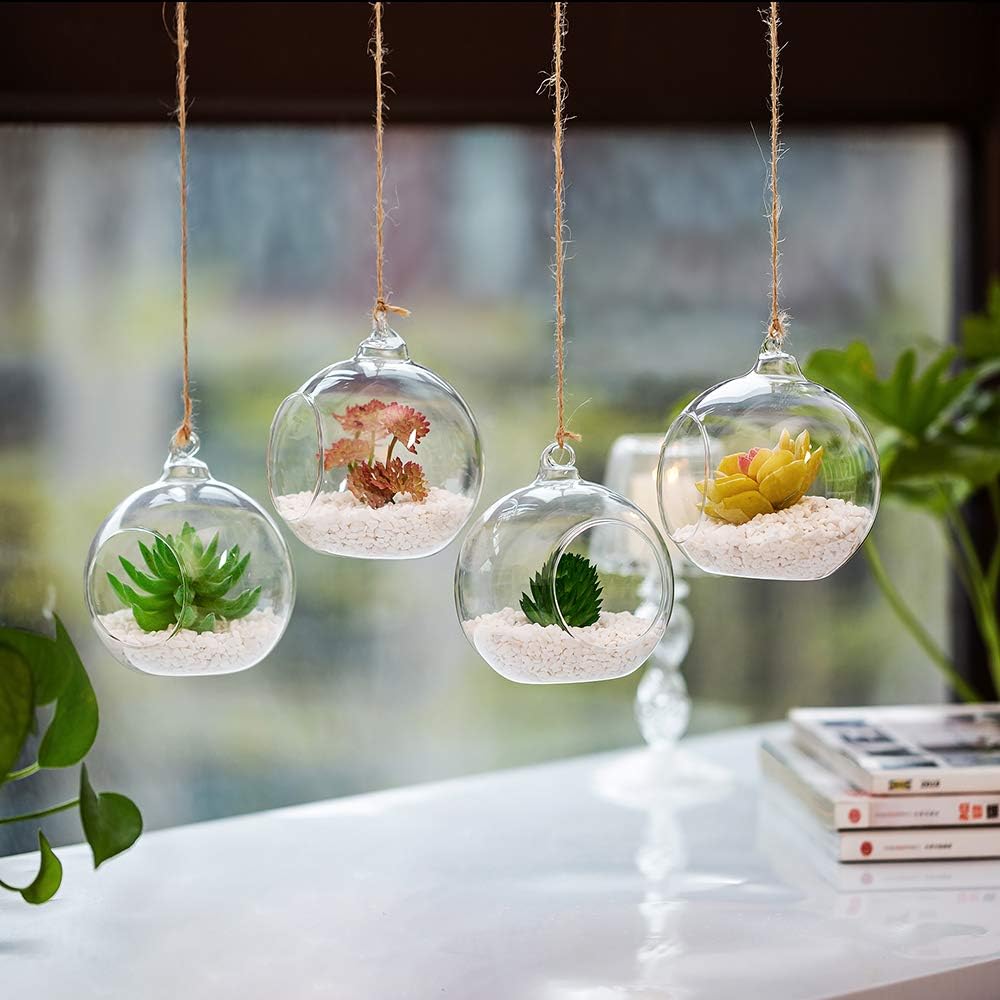 Set of 12 Air Plant Holder Hanging Glass Globe Tea Light Candle Holders Home Wedding Party Centerpieces Decor Indoor Outdoor Tealight Candleholders (12Pcs 4 inches Diameter)-VerdiqueGarden
