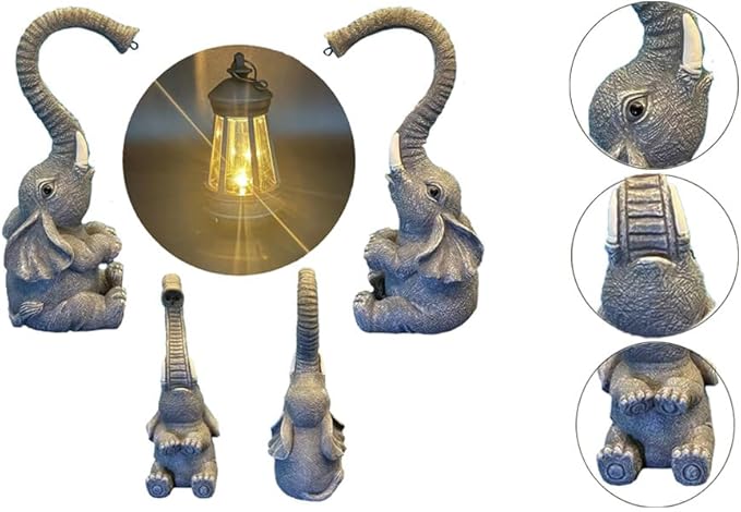10.6 Inch Statue Elephant with Solar Outdoor Lights for Garden Decor，Lucky Present with Appeal for Birthdays(Man and Women and Family)，Unique Housewarming Presents and Yard Decor. (Gray)-VerdiqueGarden