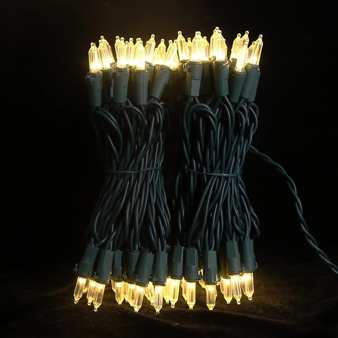 MULTI-SPARKING White Christmas LED Lights - 2 Pack 100 Count Warm White Holiday String Lights for Tree, Party, Wedding, Indoor and Outdoor Use, 2 Sets 33 Feet Green Wire, UL Certified, Connectable-VerdiqueGarden