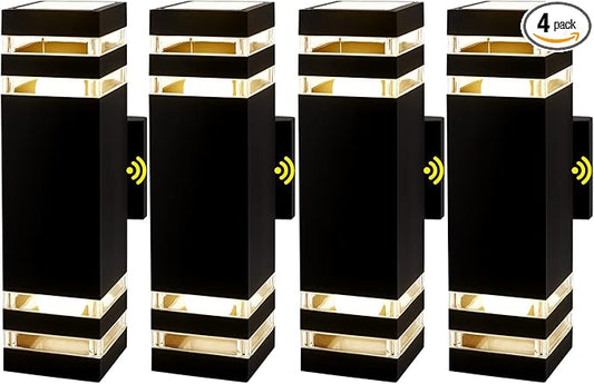 4 Pack LED Up Down Porch Wall Light, Modern Dusk to Dawn Outdoor Lighting, Aluminum IP65 Waterproof Exterior Light Fixture, Square Wall Light Sconce for Patio House-VerdiqueGarden