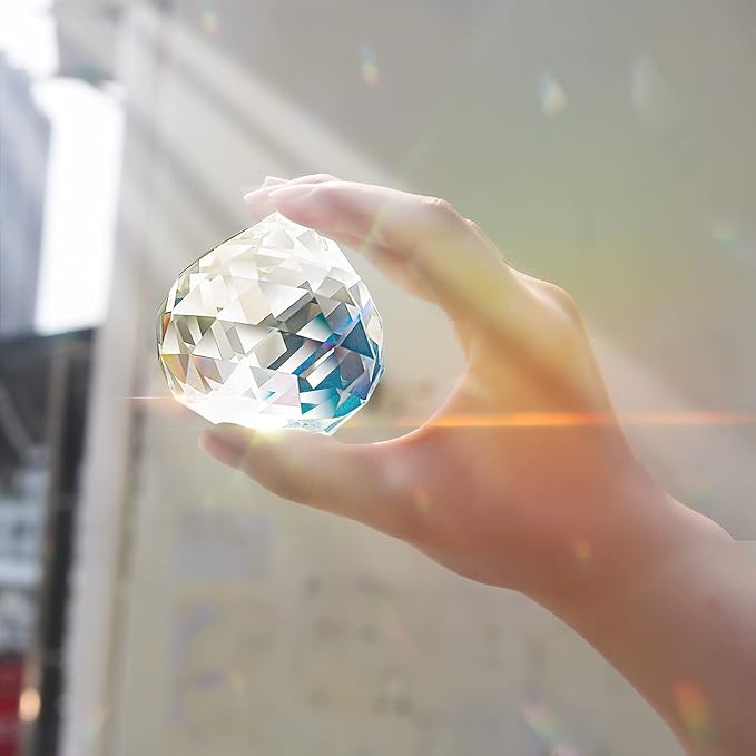 MerryNine 60mm Clear Crystal Ball Prism Sun Shine Catcher Rainbow Pendants Maker, Hanging Crystals Prisms for Windows, for Feng Shui, for Gift(60mm/2.36" 1pack)-VerdiqueGarden