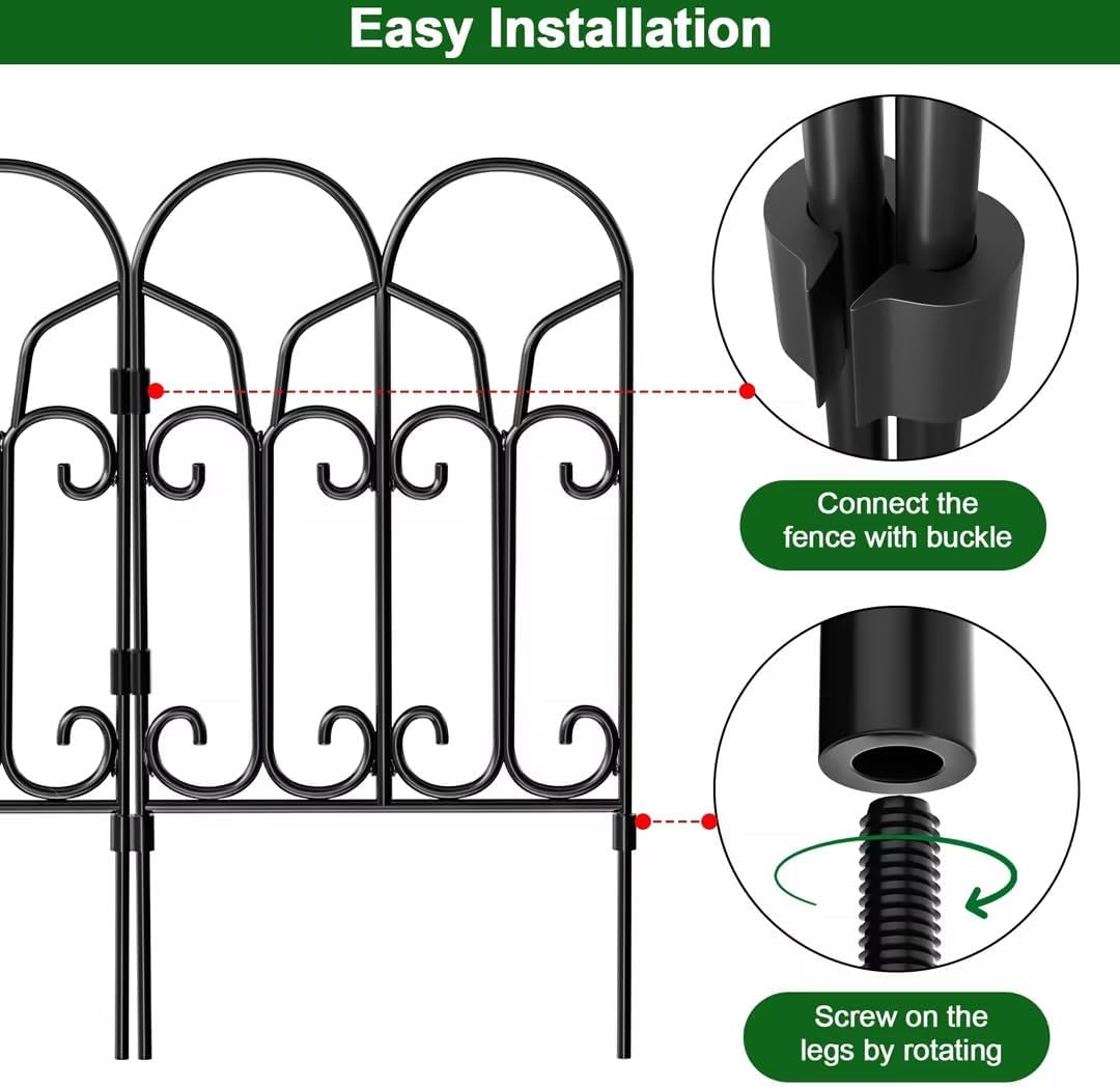AMAGABELI GARDEN & HOME 10 Panels 22in(H)×10ft(L) Decorative Garden Fences and Borders for Dogs No Dig Metal Fence Panels Garden Edging Border Fence for Animal Barrier Fencing for Flower Beds Yard-VerdiqueGarden