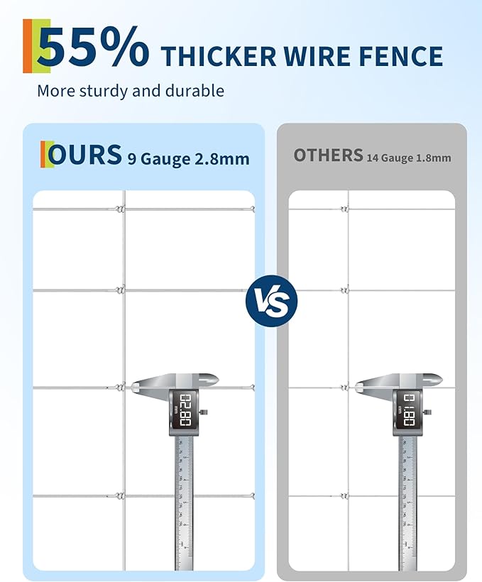 9GA Thickened Heavy Duty Cattle Farm Fence, 4ft x 328ft Galvanized Goat Deer Fence, Heavy Zinc Coating Hog Wire Fencing for Farm Livestock Animals Protection-VerdiqueGarden