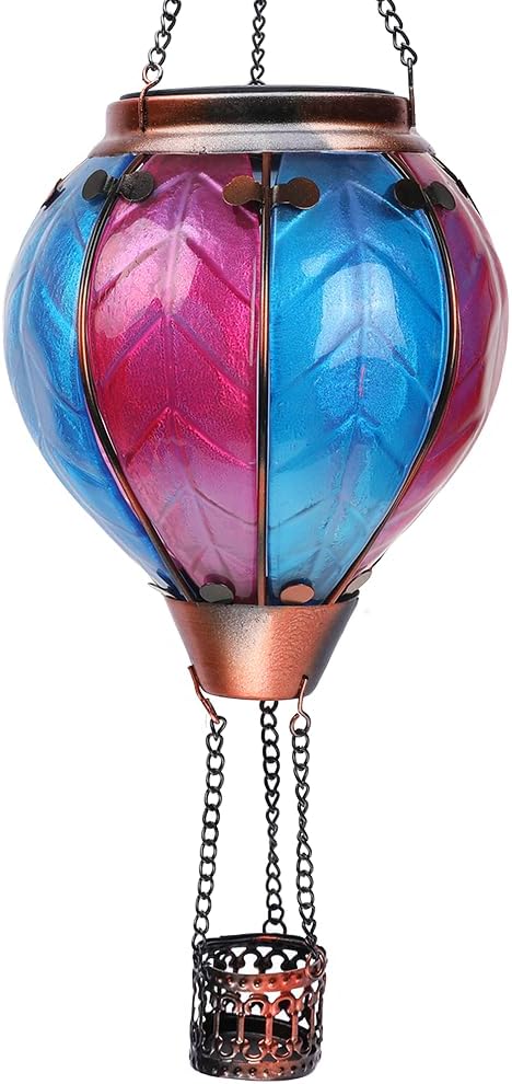 Hot Air Balloon Solar Lantern with Flickering Flame Hanging Solar Lanterns Outdoor Lights Waterproof Lanterns Decorative Garden Patio Yard Party Decor Colorful + Rose Red&Blue-VerdiqueGarden