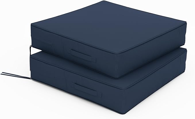 Patio Chair Cushions 24 X 24 X 5 Inch Waterproof Outdoor Seat Cushions for Patio Furniture, Outdoor Sofa Couch Pads with Ties & Handle, Set of 2, Navy Blue-VerdiqueGarden