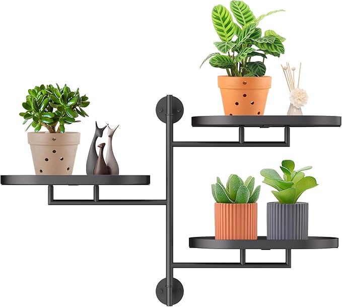 Rotating Window Plant Shelves for Multiple Plants Indoors,3-tier Metal Corner black Plant Stand Holder Floating Plant Shelf for Wall，Windows Sill Gifts for Plant Lovers to Enhance Home Decor-VerdiqueGarden