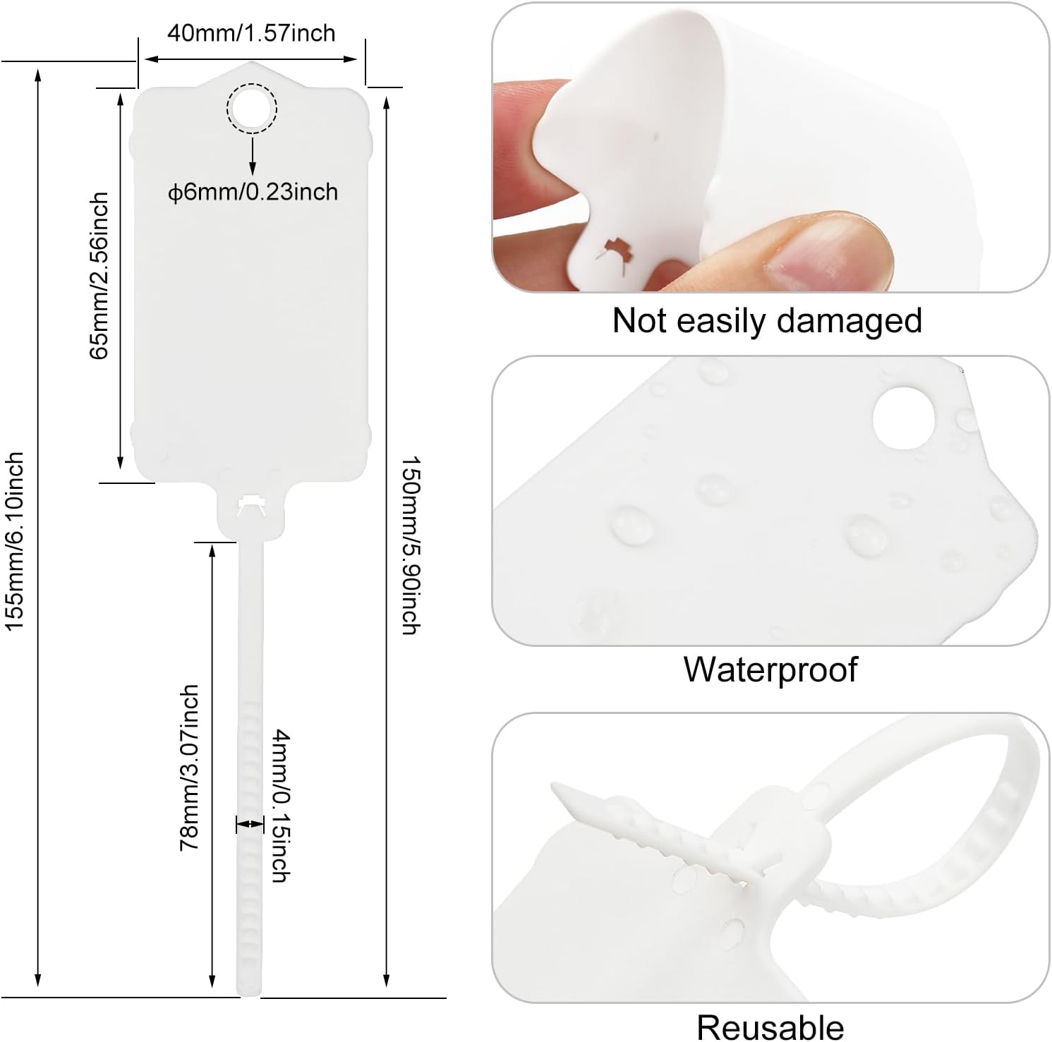 100pcs Blank Plastic Tags for Labeling Reusable Hanging Tags Ties Key Tag Storage Labels Waterproof Plastic Mark Label Writable Hang Sign with One Marker Pen (White)-VerdiqueGarden