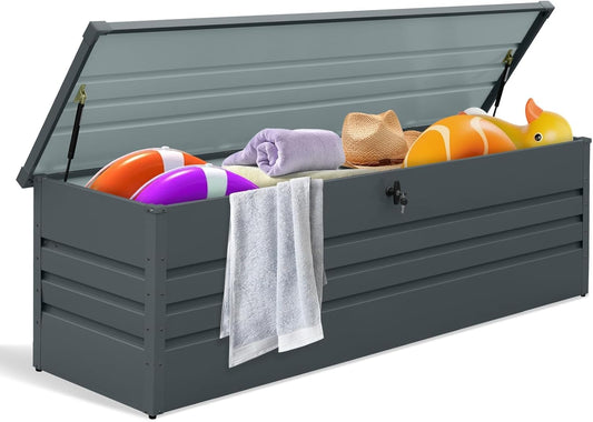 260 Gallon Waterproof Outdoor Storage Box, Extra Large Outside Metal Deck Storage Box for Patio Cushions, Garden Tools, Pool Supplies-VerdiqueGarden
