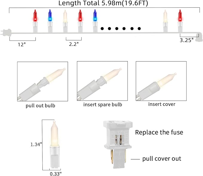 Ultra-Bright Connect End to End Red White and Blue Christmas Mini Light 100L 19.6Ft UL Listed Incandescent Bulb String Light Set for Indoor Outdoor National Day Garden Christmas Tree Decor-VerdiqueGarden