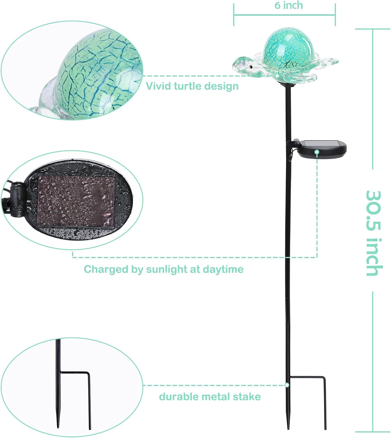 Afirst Decorative Solar Lights Outdoor Solar Turtle Stake Lights Hand Blown Glass Decorative Garden Pathway Light Outdoor Waterproof Glass Stakes Green-VerdiqueGarden