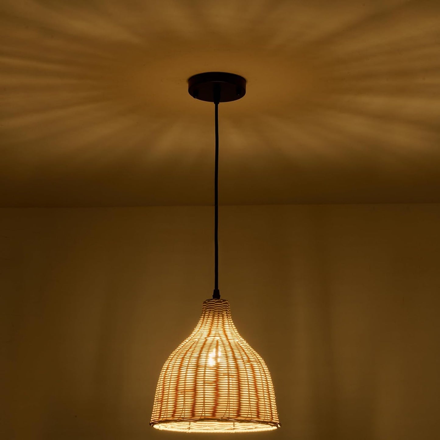 TERLEENART Hard Wired Rattan Pendant Lights Set of 2,Boho Wicker Chandelier with 9.84” Dome Shade, Basket Hand Woven Hanging Lamp for Coastal Kitchen Island Dining Room Living Room Bar Foyer Hallway-VerdiqueGarden