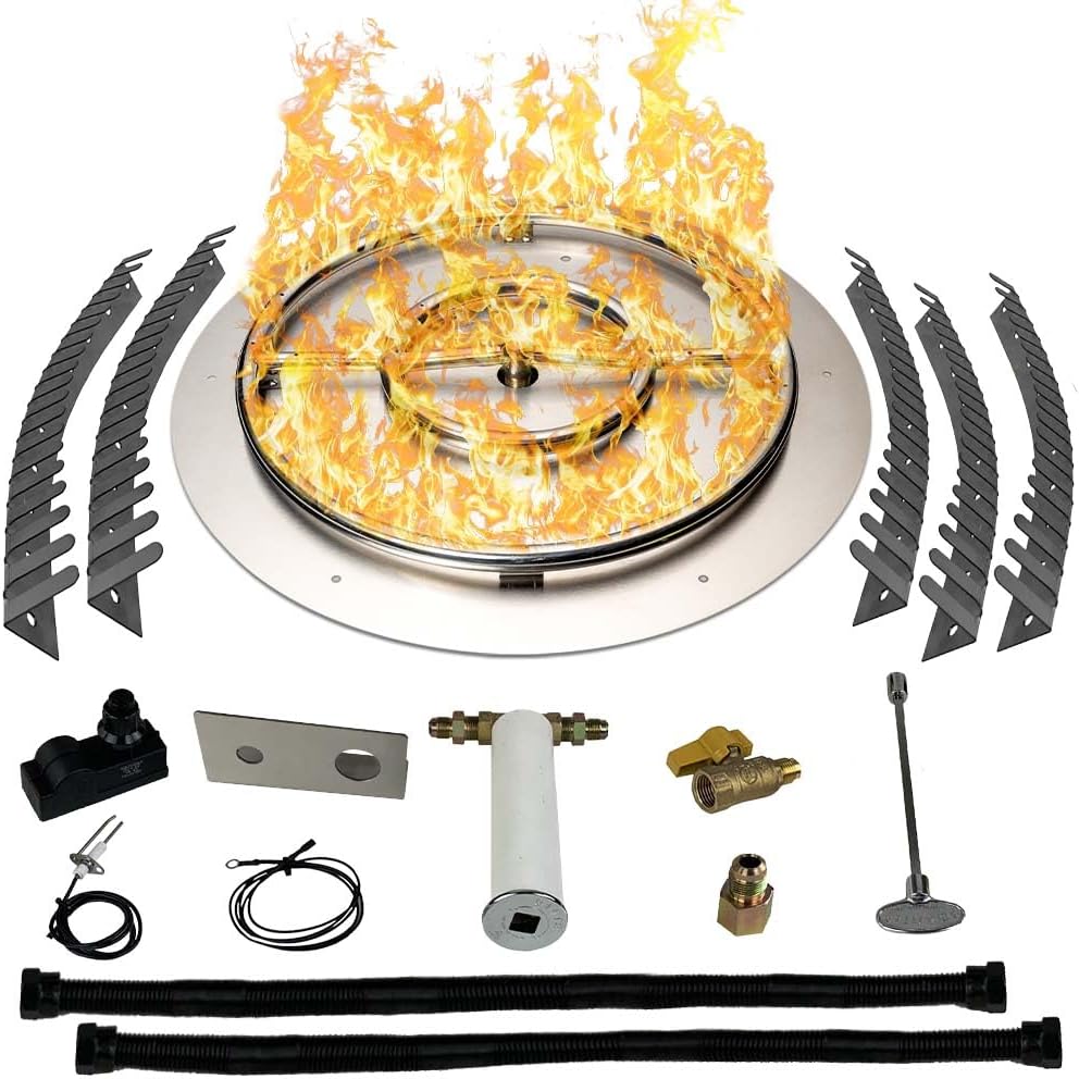 Stainless Steel Fire Pit Burner Pan & Ring Pro Kit for Natural Gas, 30-Inch Pan, 24-Inch Ring, 150,000 BTU Max-VerdiqueGarden