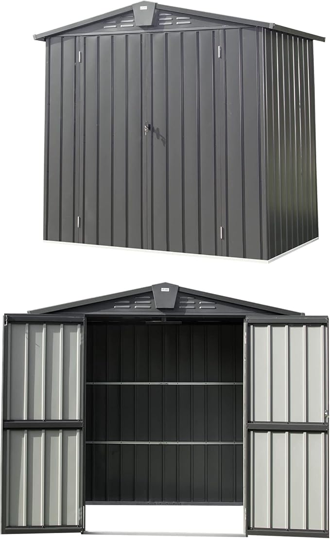 Domi 10’ x 8’ Outdoor Storage Shed, Metal Sheds Tool Storage Gable Roof with Lockable Door & Air Vents, Outdoor Galvanized Steel Sheds for Backyard,Garden,Patio,Lawn-VerdiqueGarden