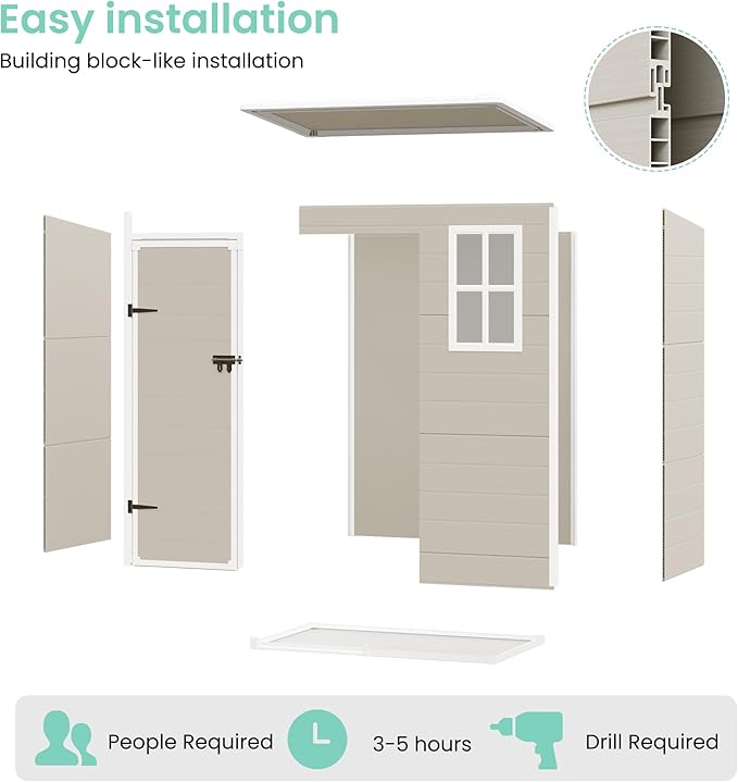 UDPATIO Outdoor Storage Shed 5x3 FT, Plastic Garden Shed for Bike, Garbage Can, Tool, Outside Sheds & Outdoor Resin Shed with Lockable Door for Backyard, Patio, Lawn, Sandstone-VerdiqueGarden
