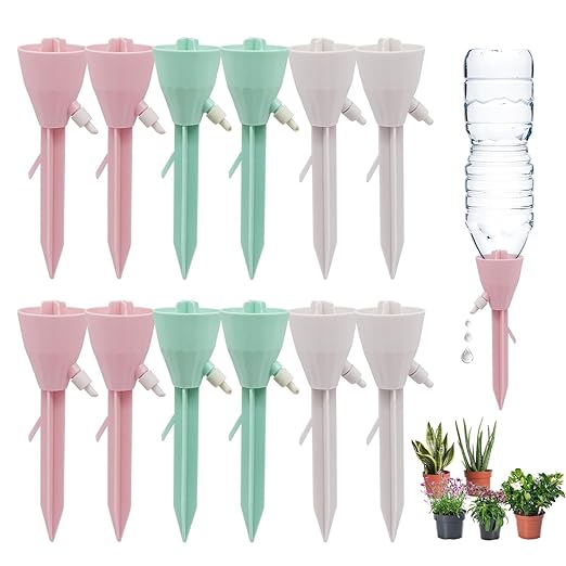 12 Packs Self Watering Planter Drip, Automatic Drip Irrigation Stakes with Adjustable Valve, Adjustable Water Flow System, Self Watering Planter Insert Devices for Indoor and Outdoor Plants-VerdiqueGarden