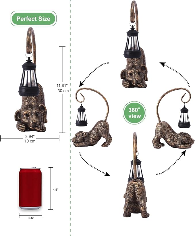 Garden Decor with Solar Lantern:Statues for Outdoor Decorations Yard Art Figurine for Patio Balcony Porch Lawn Ornaments-Gifts for Mom Grandma-VerdiqueGarden