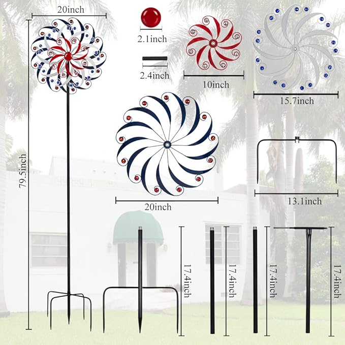 DREAMYSOUL Large Wind Spinners 20" Dia, Metal Patriotic Wind Sculpture Spinner Yard Art for Outdoor Garden Patio Decor-VerdiqueGarden