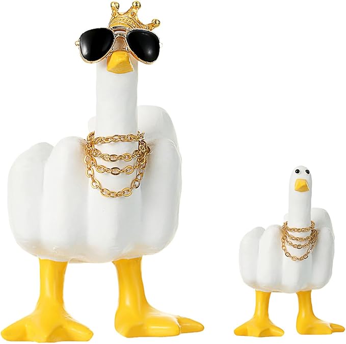 Accddio Middle Finger Duck Decor, Funny Middle Finger Resin Garden Statue, Duck You Cool Fun Gag Gift for Home Office Desk (White)-VerdiqueGarden