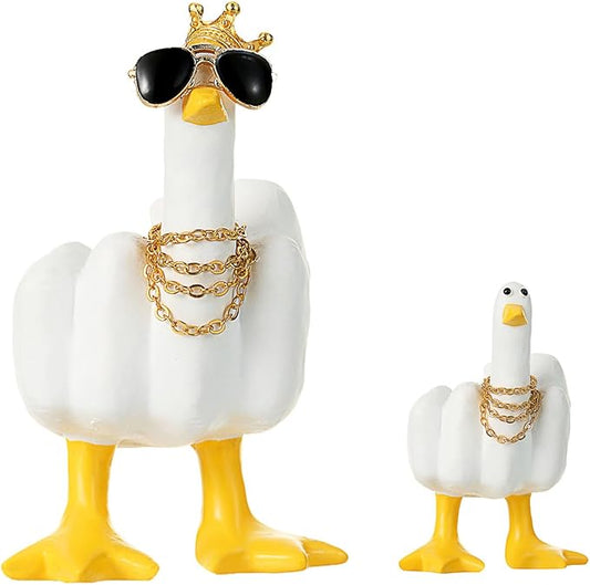 Accddio Middle Finger Duck Decor, Funny Middle Finger Resin Garden Statue, Duck You Cool Fun Gag Gift for Home Office Desk (White)-VerdiqueGarden