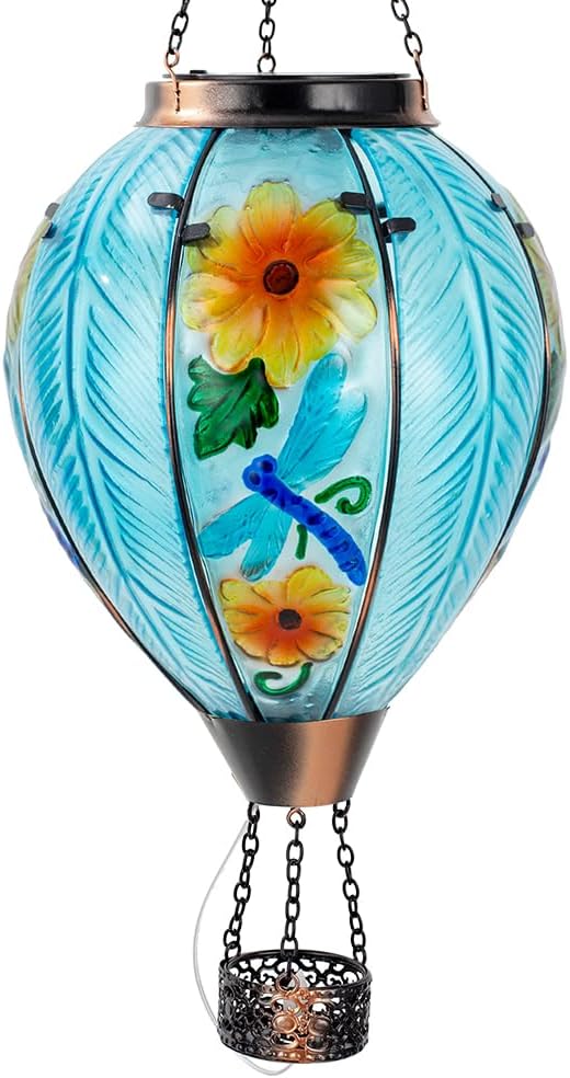 Starsoul Large Solar Hot Air Balloon Lantern with Flame Dragonfly Glass Hanging Outdoor Hot Air Balloon Solar Light Waterproof Garden Patio Yard Party Decorations-VerdiqueGarden