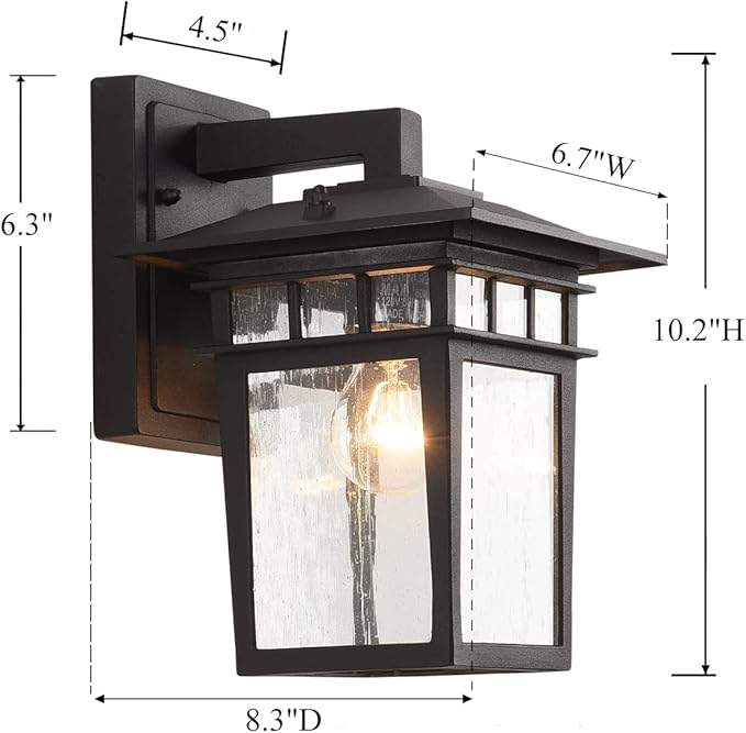 Outdoor Wall Lantern, Exterior Lighting Fixtures Wall Mount, 2 Pack Black Outdoor Sconce with Seeded Glass, Exterior Porch/Patio Lights for House Front Door Garage-VerdiqueGarden