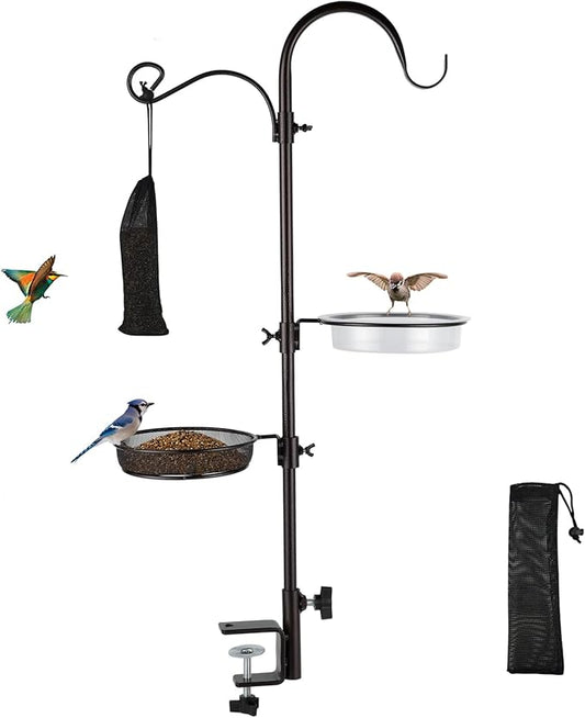 Deck Bird Feeding Station | Premium Multi Feeder Hanging Kit with Bird Bath & Sock Feeder | Attracts Wild Birds, Planter Hanger Hook for Outdoor Deck, Patio, Garden-VerdiqueGarden