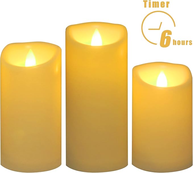 CANDLE CHOICE Waterproof Outdoor Battery Operated Flameless Pillar Candles with Timer Realistic Flickering Plastic Fake Electric LED Lights for Lantern Garden Wedding Christmas Decorations 3 Pack-VerdiqueGarden