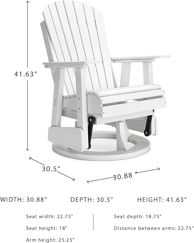 Signature Design by Ashley Hyland Wave Casual Weather Resistant HDPE Outdoor Swivel Glider Chair, White-VerdiqueGarden