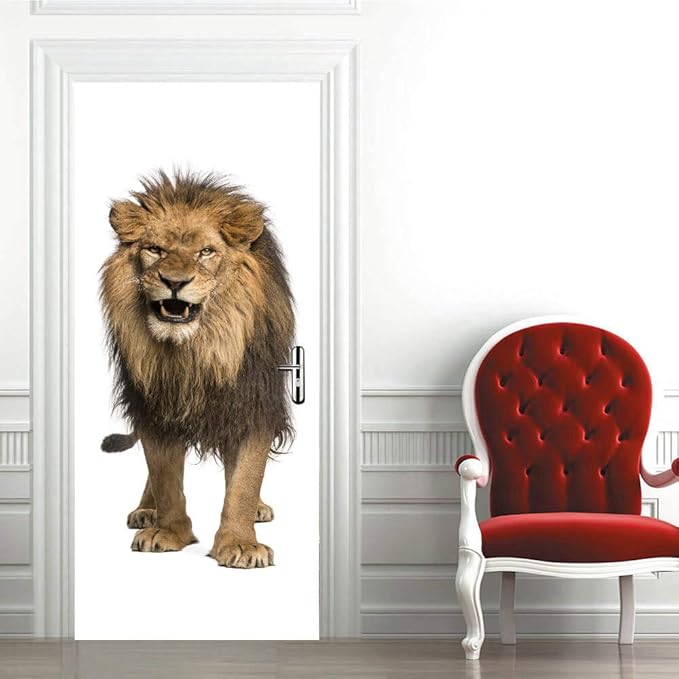 3D Peel and Stick Murals - Lion - Wallpaper Self-Adhesive Decals Removable PVC Waterproof Door Poster for Bedroom Living Room Decoration 33.9 x 78.7 inch-VerdiqueGarden