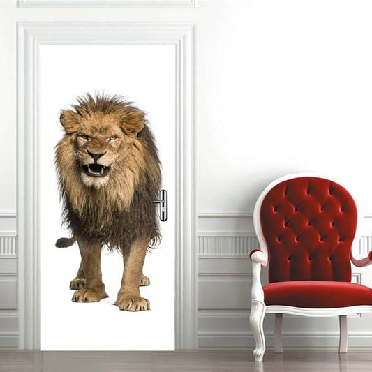 3D Peel and Stick Murals - Lion - Wallpaper Self-Adhesive Decals Removable PVC Waterproof Door Poster for Bedroom Living Room Decoration 33.9 x 78.7 inch-VerdiqueGarden