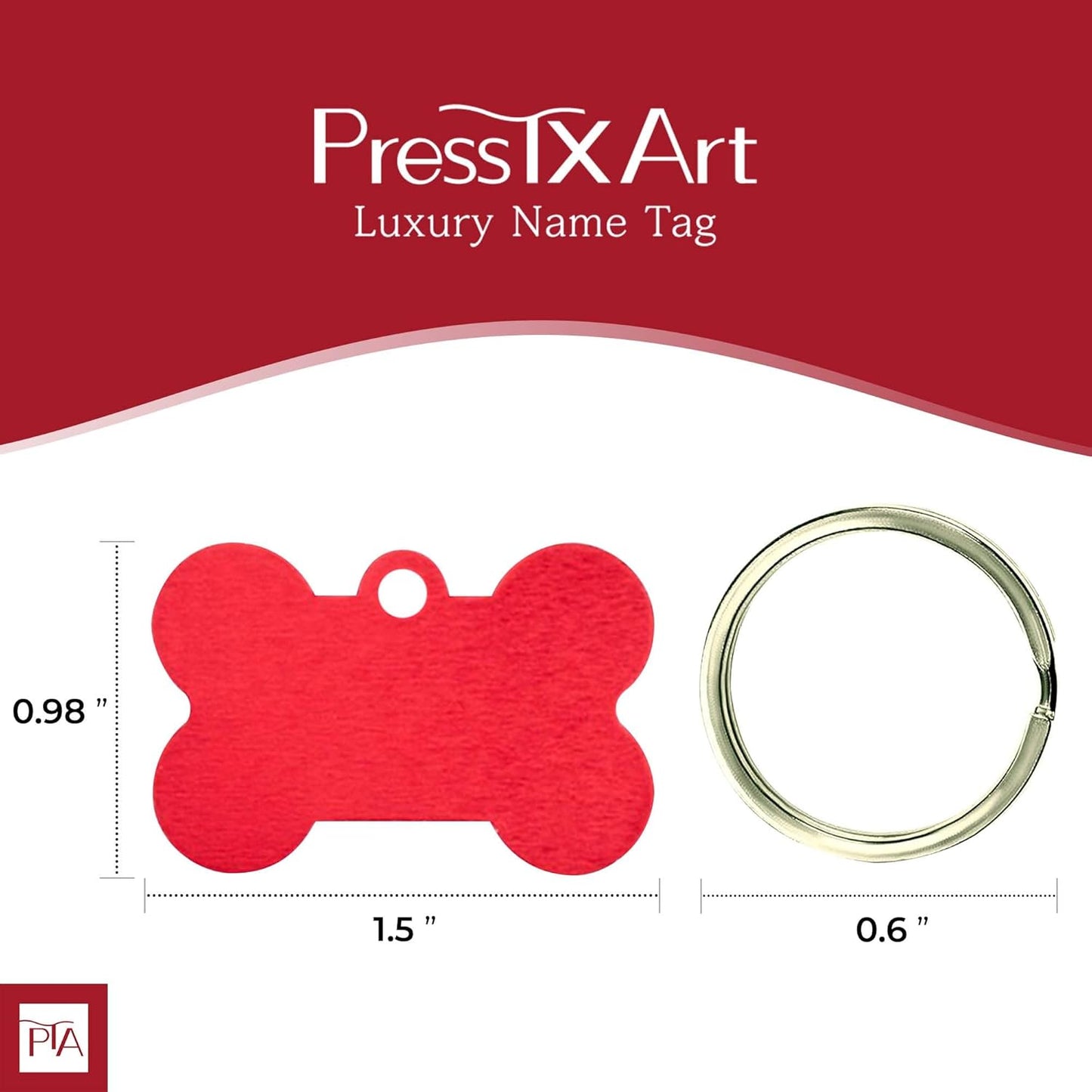 [Press TX Art] 40 Pcs Round(Circle), Bone, Rectangle, Heart Anodized Aluminum Stamping Blanks Tags 10 Mixed Colors Metal Engraving ID Name Tags with Rings (Bone in 10 Colors)-VerdiqueGarden