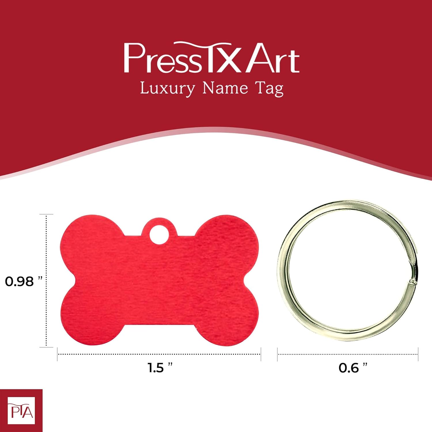 [Press TX Art] 40 Pcs Round(Circle), Bone, Rectangle, Heart Anodized Aluminum Stamping Blanks Tags 10 Mixed Colors Metal Engraving ID Name Tags with Rings (Bone in 10 Colors)-VerdiqueGarden