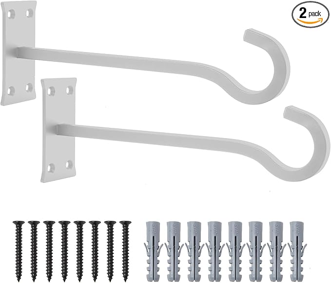 10inch Heavy Duty Plant Hangers Outdoor or Indoor Bird Feeder Hanger Shepherd Hooks 2pcs White Metal Wall Hook for Hanging Plant Bracket, Lantern, Flower Basket, Wind Chimes-VerdiqueGarden