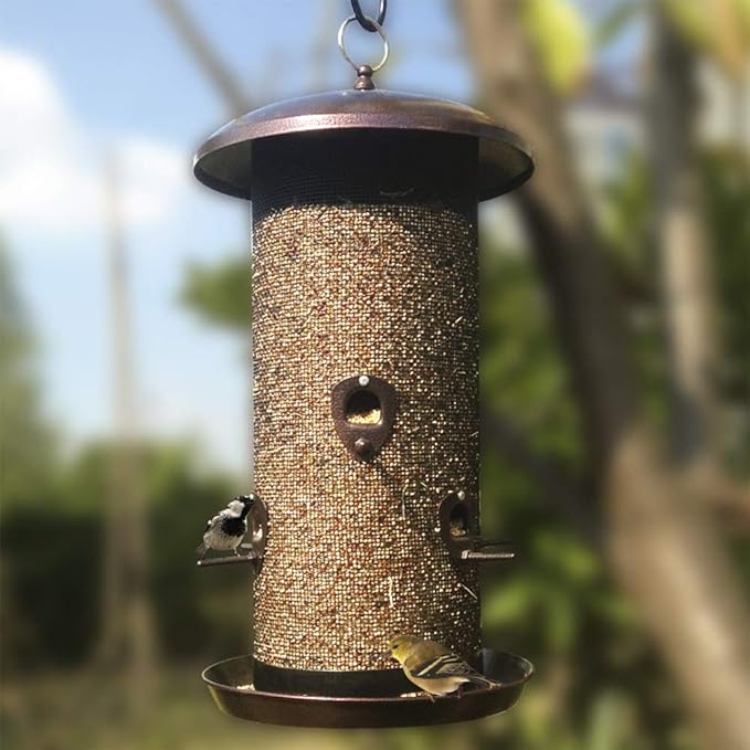 Nature's Rhythm Metal Hopper Bird Feeder, Dual Seed Compartments, 10 Feeding Ports, Holds 10lbs Seed, Attracts Cardinals, Titmice, Nuthatches-VerdiqueGarden