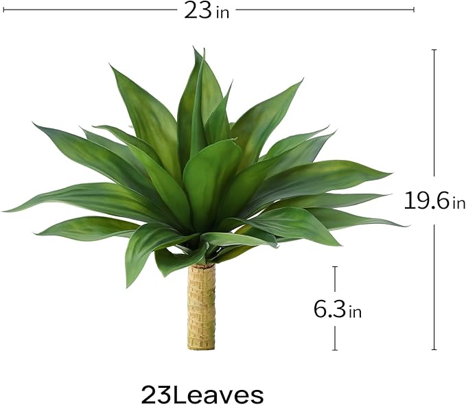 Artificial Plants Outdoor,UV-Resistant Fake Agave Succulent Plant 23 Inch Medium Size Faux Succulents Stems for Indoor Realistic & Natural Home Decor Plants for Office Housewarming 2 Pack-VerdiqueGarden