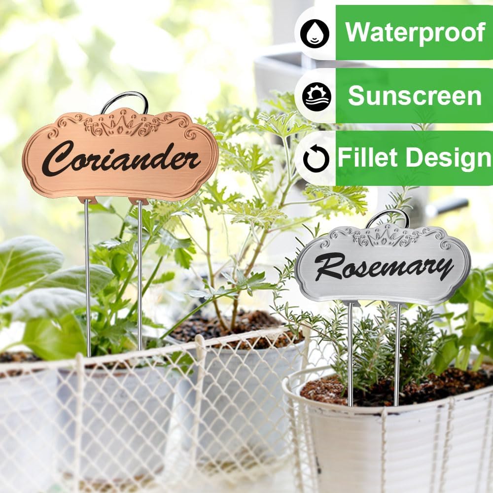 30 PacksTCYPUHL Metal Plant Labels, Tall Outdoor Garden Markers for Flowers, Fruits and Vegetables, 304 Stainless Steel Weatherproof Signs (4" x 1.9", Silver, Black and Gold)-VerdiqueGarden