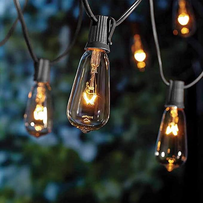 10Ft Outdoor String Lights Waterproof, Hanging Patio Lights with 11 Edison Bulbs (1 Spare), ST40 Vintage Edison Bulbs String Lights for Indoor Garden Backyard Party Wedding Balcony Decor- Black-VerdiqueGarden