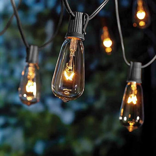 10Ft Outdoor String Lights Waterproof, Hanging Patio Lights with 11 Edison Bulbs (1 Spare), ST40 Vintage Edison Bulbs String Lights for Indoor Garden Backyard Party Wedding Balcony Decor- Black-VerdiqueGarden