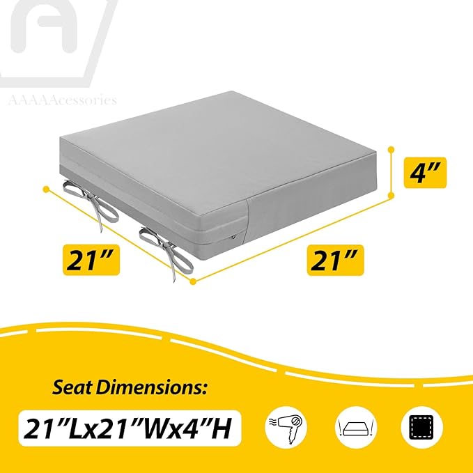 AAAAAcessories Outdoor Seat Cushions for Chairs, Waterproof, Fade-Resistant Patio Furniture Replacement Cushions, 21" x 21" x 4", Set of 2, Gray-VerdiqueGarden