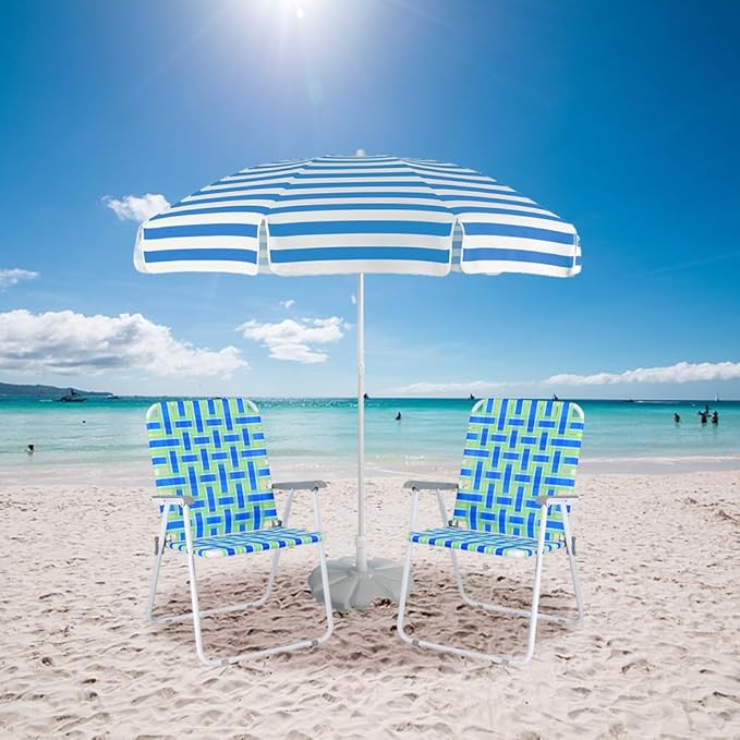 VINGLI Patio Lawn Webbed Folding Chairs Outdoor Beach Portable Camping Chair for Yard, Garden (4, Blue, Oversized)-VerdiqueGarden