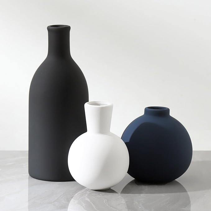 Ceramic Vase Set of 3 | Vases Home Decor | Decorative Flower Table Rustic Vase Modern Decor Vase Neutral Pottery Vases for Entryway Mantel Living Room Kitchen Bedroom -Multicolor Modern-VerdiqueGarden