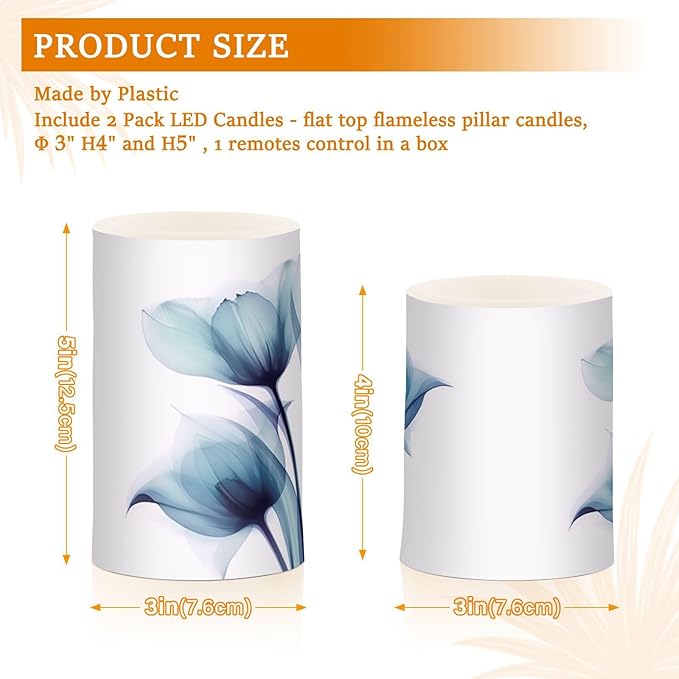 Flickering Flameless Candles, Blue Tulip Flower LED Candles with Remote Timer, Set of 2 Battery Operated Candle for Valentine Wedding Birthday-VerdiqueGarden