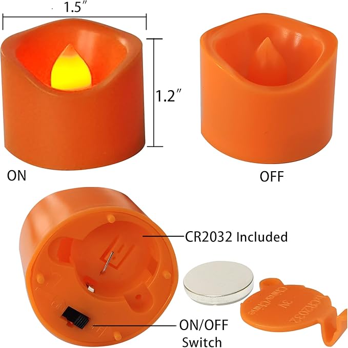 CANDLE CHOICE Battery Operated Flameless Tea Lights Orange Flickering LED Electric Fake Votive Tealight Candles Halloween Pumpkin Thanksgiving Christmas Decorations Centerpieces 24 Pack Batteries Incl-VerdiqueGarden