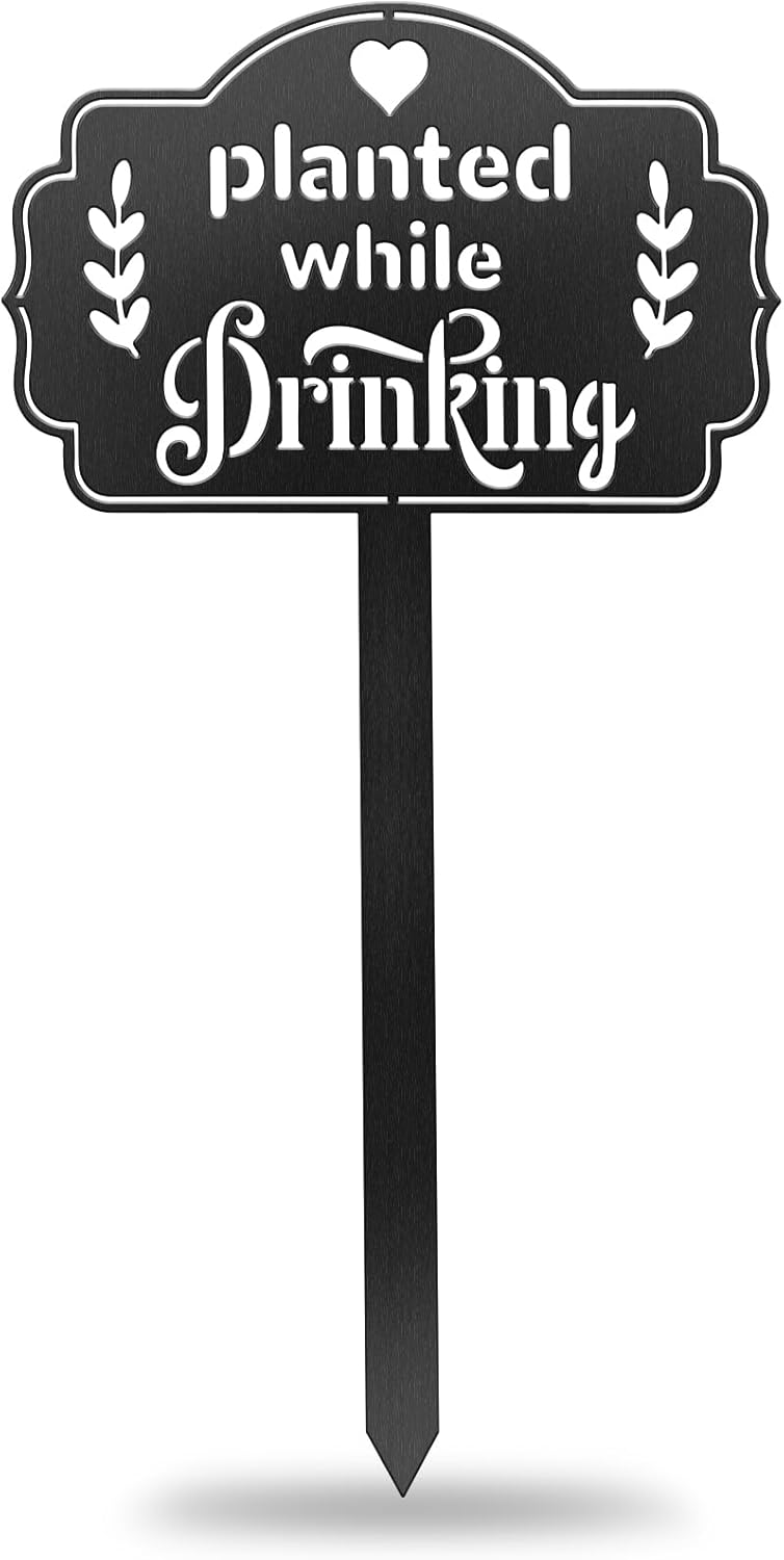 CUTHOLLOW Metal Plant Marker Stake Planted While Drinking for Outdoor Indoor, Waterproof 11.8 inch Cute Garden Plant Labels Sign Tag for Vegetables, Farmhouse Greenhouse Decor - Funny Gardening Gifts-VerdiqueGarden