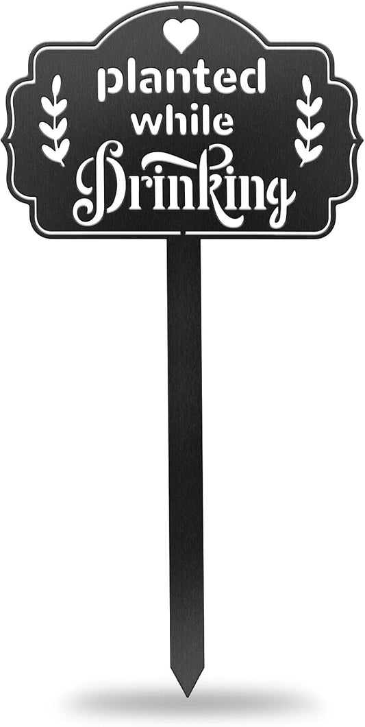 CUTHOLLOW Metal Plant Marker Stake Planted While Drinking for Outdoor Indoor, Waterproof 11.8 inch Cute Garden Plant Labels Sign Tag for Vegetables, Farmhouse Greenhouse Decor - Funny Gardening Gifts-VerdiqueGarden