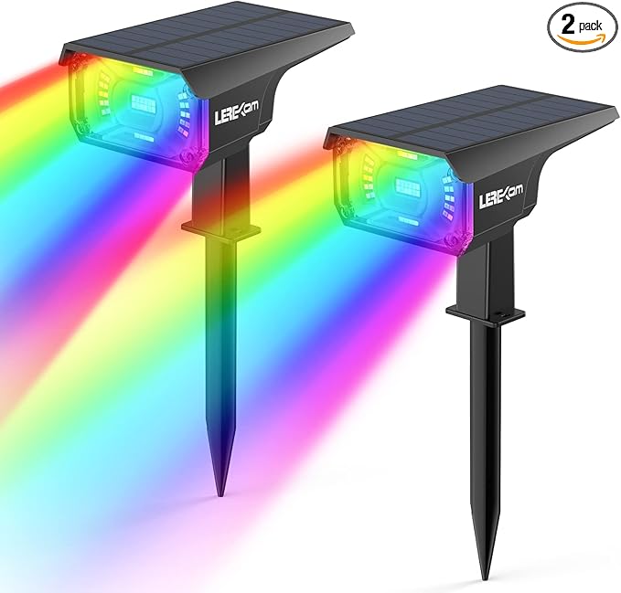 Solar Spotlights Outdoor,40 LEDs Color Changing RGB Landscape Path Lights,USB & Powered Multicoloured Spotlights,14 Colors Auto Cycling for Yard,Garden,2 Pack-VerdiqueGarden